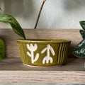 porcelain sgraffito ribbed botanical bowl